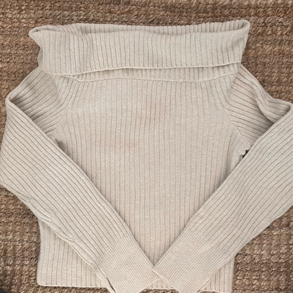 aerie Sweaters - Cream Off-Shoulder Ribbed Aerie Sweater